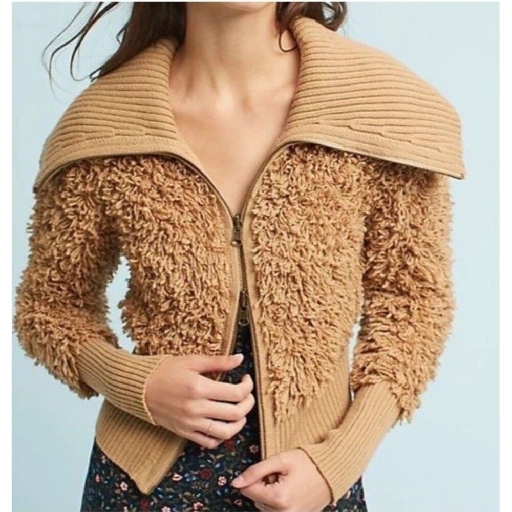 Anthropologie Yvetta Sweater Jacket Shaggy Faux Fur Sleeping on Snow XS Bomber